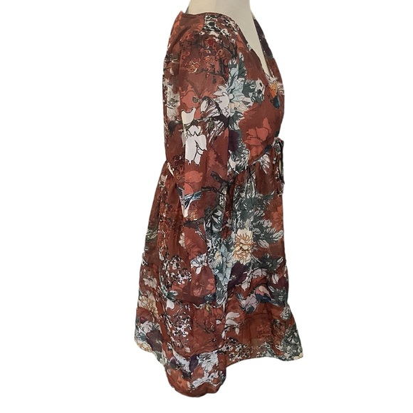 Hemant & Nandita ANTHROPOLOGIE Zeri Brown Floral Tiered Peasant Dress - Picture 7 of 16